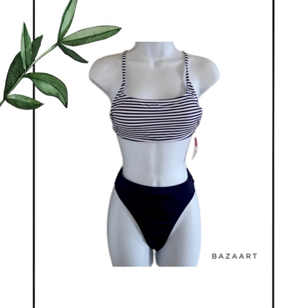 Xhilaration Striped Bralette Bikini Top & Kona Sol High Waisted Bikini Bottoms
